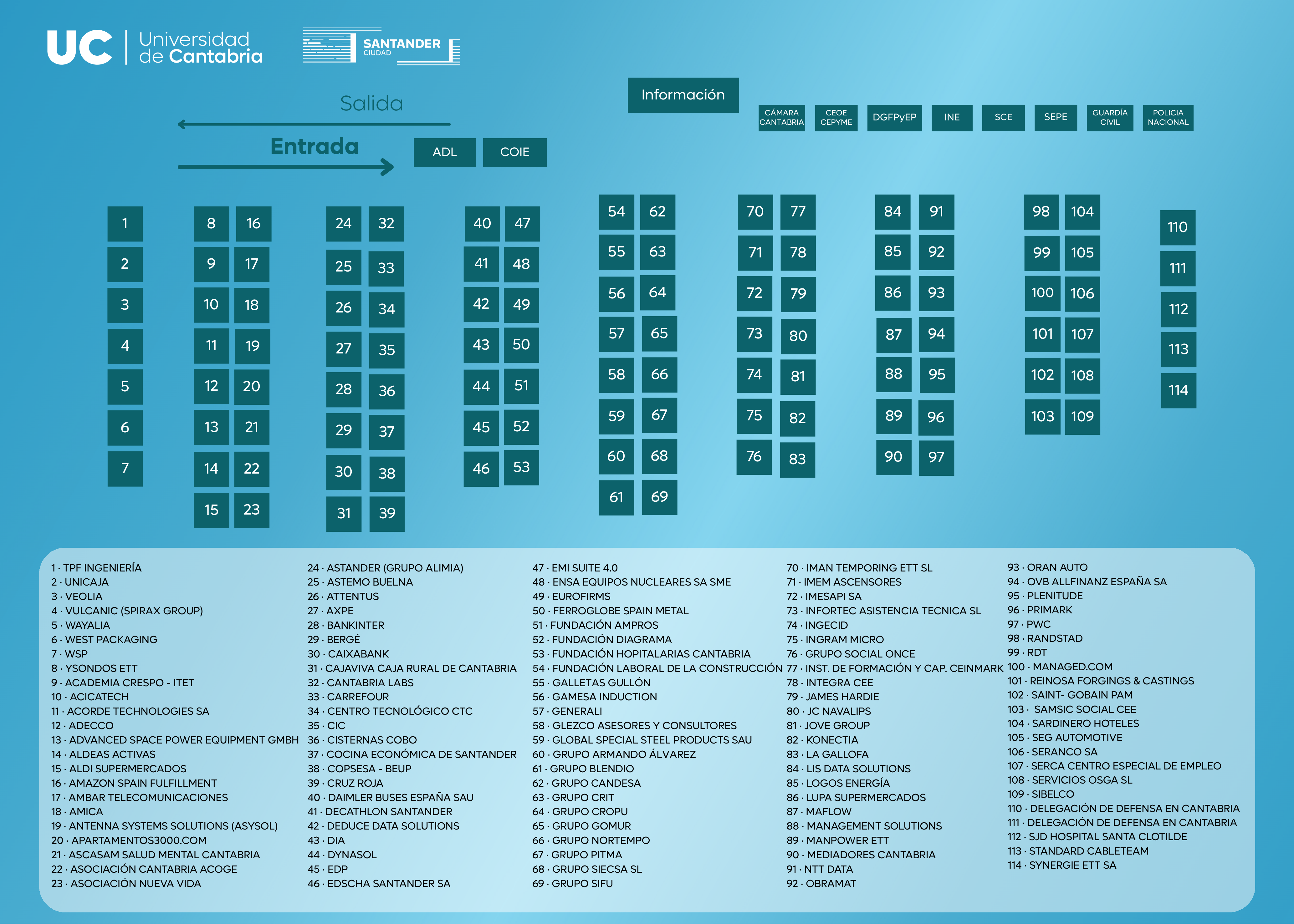 Plano de distribución de los espacios y stands de la Feria de Empleo 2026
